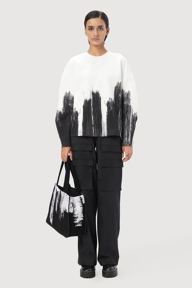 Easy Fit Round Neck Sweatshirt with Brush Stroke Print - Genes Lecoanet Hemant