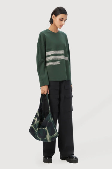 Easy Fit Round Neck Sweatshirt with Drop Shoulder- Forest Green - Genes Lecoanet Hemant
