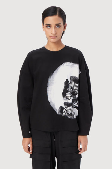 Easy Fit Round Neck Sweatshirt with Ginkgo Stamp Print - Genes Lecoanet Hemant