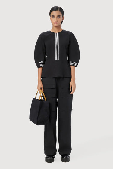 Easy Fit Round Neck Sweatshirt With Stylish Line Print - Genes Lecoanet Hemant