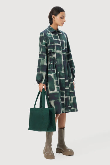 Easy-Fit Shirt-Dress with Abstract Checks Print - Genes Lecoanet Hemant