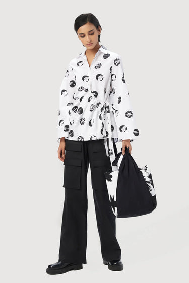 Easy Fit Shirt with Bell Sleeves and Stylish Tie-Up Strap - Genes Lecoanet Hemant