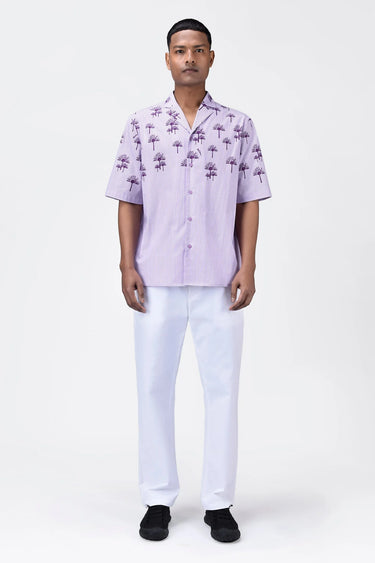Easy Fit Shirt with Sailor Collar & Palm Stripe Print - Genes Lecoanet Hemant