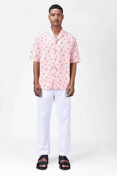Easy Fit Shirt with Sailor Collar & Palm Stripe Print - Genes Lecoanet Hemant