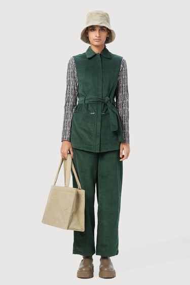 Easy Fit Sleeveless Jacket with Double Stitch Construction - Forest Green - Genes Lecoanet Hemant