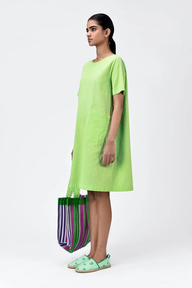 Easy-Fit Solid Dress with Patch Pockets-Mint Green - Genes Lecoanet Hemant