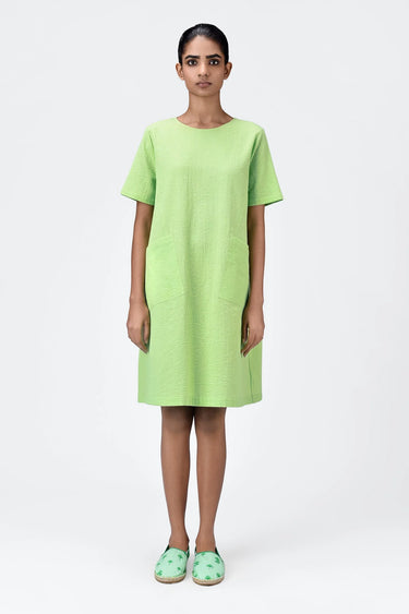 Easy-Fit Solid Dress with Patch Pockets-Mint Green - Genes Lecoanet Hemant
