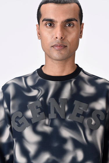 Easy Fit Sweatshirt with Genes Text and Aurora Print