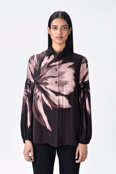Easy Fit Viscose Satin Shirt with UV Flower Print - Genes Lecoanet Hemant