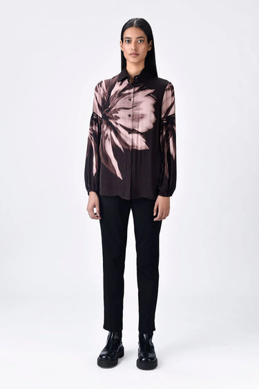 Easy Fit Viscose Satin Shirt with UV Flower Print - Genes Lecoanet Hemant