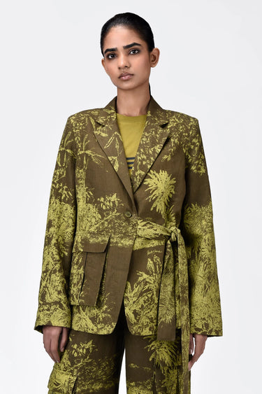 Elegant Monotone Landscape Jacket with Side Tie-Up Closure - Genes Lecoanet Hemant