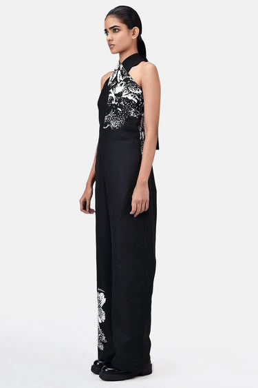 Elegant Orchid Print Jumpsuit with Back Neck Tie-Up - Genes Lecoanet Hemant