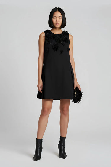 Black embellished A-line dress for women by Genes Lecoanet Hemant India