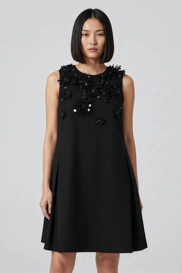 Women black designer dress with embellishments, luxury evening wear India