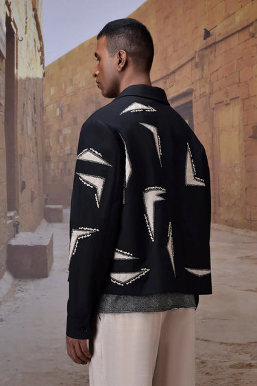 Embroidered Black Poly‑Wool Field Jacket - Genes Online Store