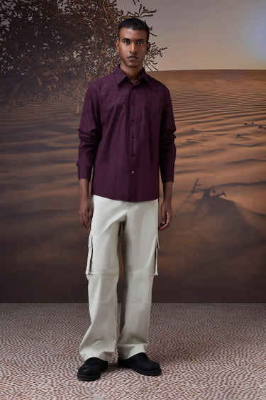 Embroidered Cherry Lacquer Poplin Shirt - Genes Online Store