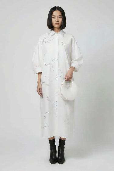 White embroidered shirt dress for women by Genes Lecoanet Hemant India