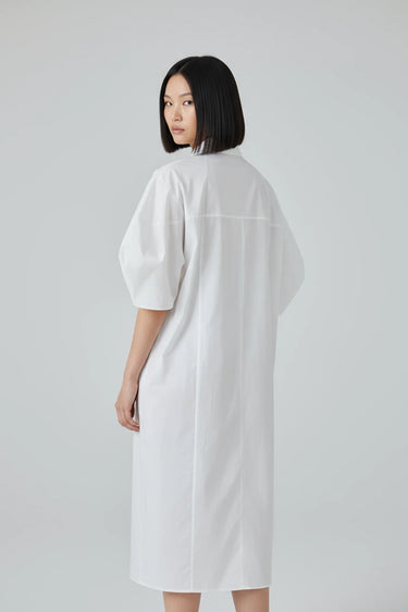 Elegant white shirt dress for women with flowing silhouette, premium designer wear