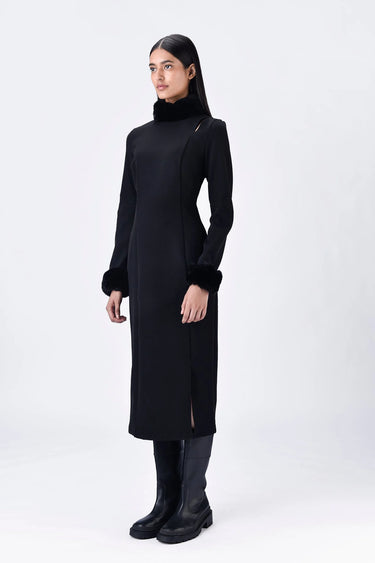 Faux Fur Collar Slim Fit Dress