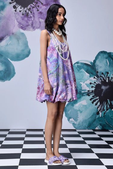 French Lavender Loose Fit Balloon Dress - Genes Online Store