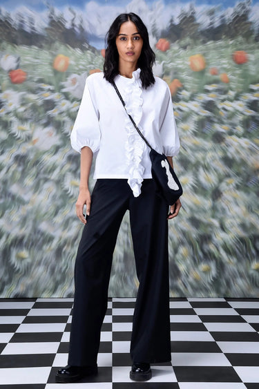 Frill Collar Relax Fit Top- White - Genes Online Store