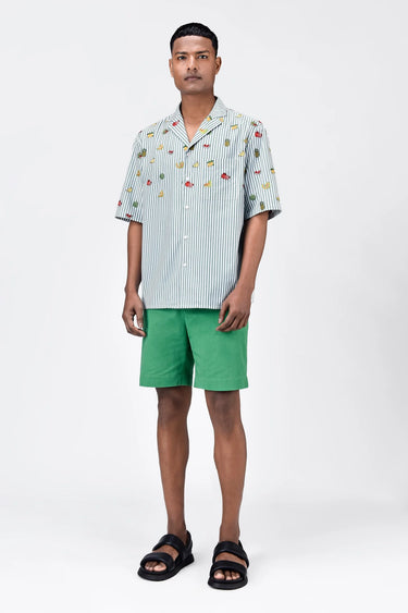 Fruit Motifs Embroidery Easy Fit Men's Half Sleeve Shirt - Genes Lecoanet Hemant