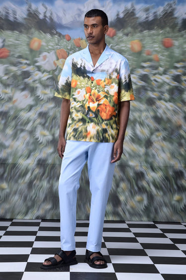 Garden Print Cuban Collar Relax Fit Shirt - Genes Online Store