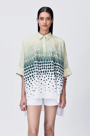 Giza Cotton Oversized Shirt with Cell Degrade Print - Genes Lecoanet Hemant