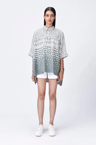Giza Cotton Oversized Shirt with Cell Degrade Print - Taupe - Genes Lecoanet Hemant