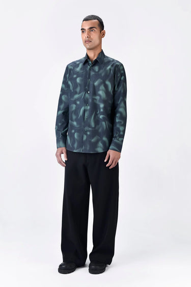 Giza Cotton Poplin Aurora Print Shirt Black Green - Genes Lecoanet Hemant