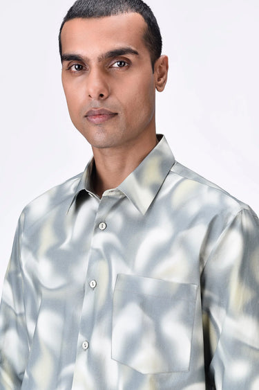 Giza Cotton Poplin Aurora Print Shirt Taupe Clay - Genes Lecoanet Hemant