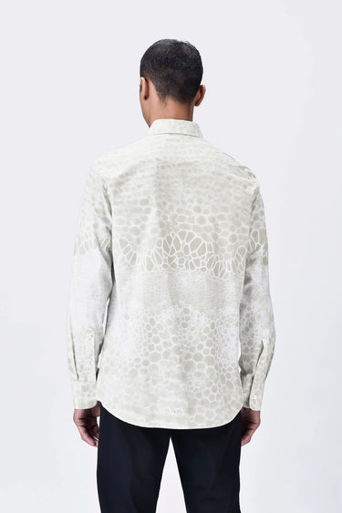 Giza Cotton Poplin Button-Up Shirt with Microcell Print - Clay - Genes Lecoanet Hemant