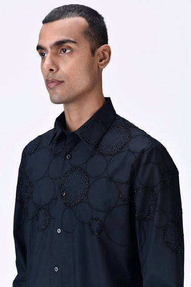 Giza Cotton Poplin Embroidered Shirt Black - Genes Lecoanet Hemant