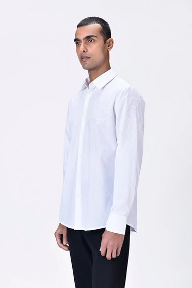 Giza Cotton Poplin Embroidered Shirt White - Genes Lecoanet Hemant
