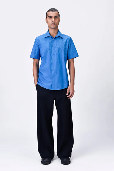 Giza Cotton Poplin Half Sleeve Shirt - Blue