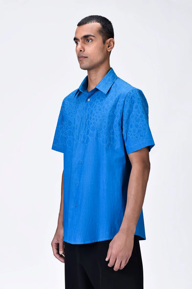 Giza Cotton Poplin Half Sleeve Shirt - Blue