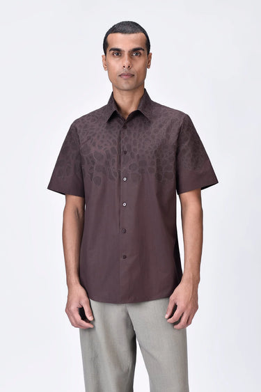 Giza Cotton Poplin Half Sleeve Shirt - Brown