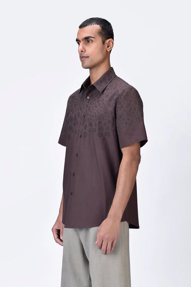 Giza Cotton Poplin Half Sleeve Shirt - Brown