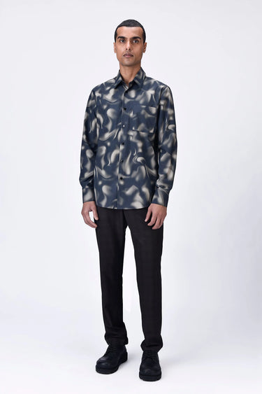 Giza Cotton Poplin Shirt with Aurora Print - Black