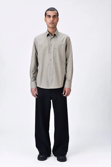 Giza Cotton Poplin Shirt with Button Pocket Details - Taupe - Genes Lecoanet Hemant