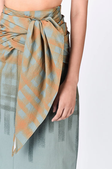 Giza Cotton Poplin Straight Fit Skirt with Draped Waist - Taupe - Genes Lecoanet Hemant