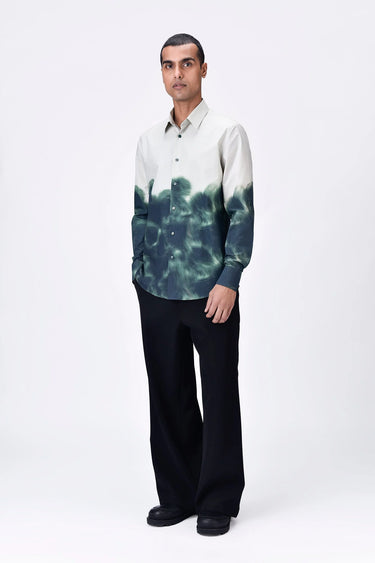 Giza Cotton Shirt with UV Abstract Print- Taupe