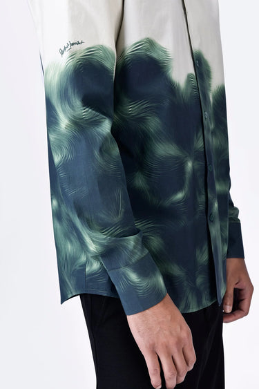 Giza Cotton Shirt with UV Abstract Print- Taupe