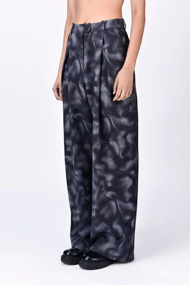 Grey Check Banana Crepe Trousers