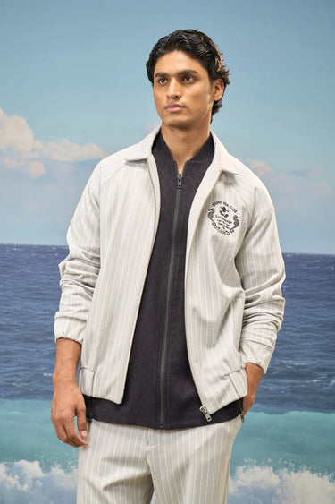 Grey bomber jacket for men with relaxed fit and structured silhouette