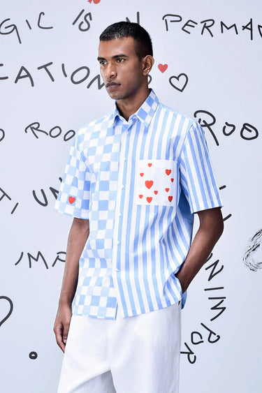 Half Sleeve Chess Board Stripe Regular Fit Shirt - Genes Online Store