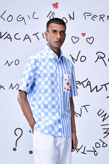 Half Sleeve Chess Board Stripe Regular Fit Shirt - Genes Online Store