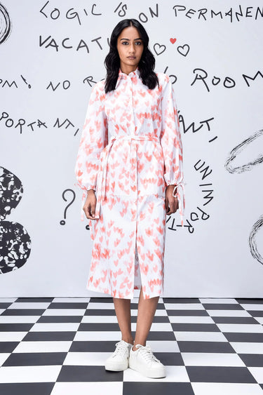 Heart Print Relax Fit Dress- Coral Peach - Genes Online Store