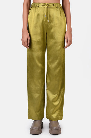 Heavy Satin Straight Fit Trousers Bright Olive - Genes Lecoanet Hemant
