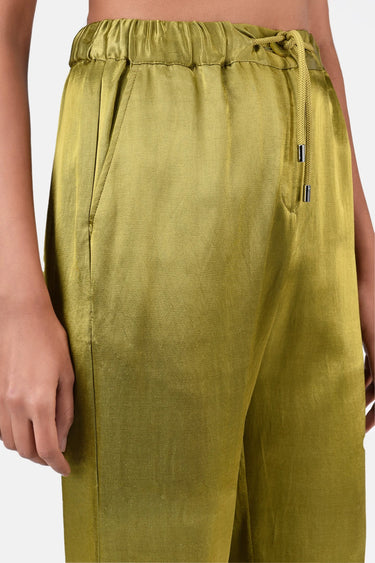 Heavy Satin Straight Fit Trousers Bright Olive - Genes Lecoanet Hemant
